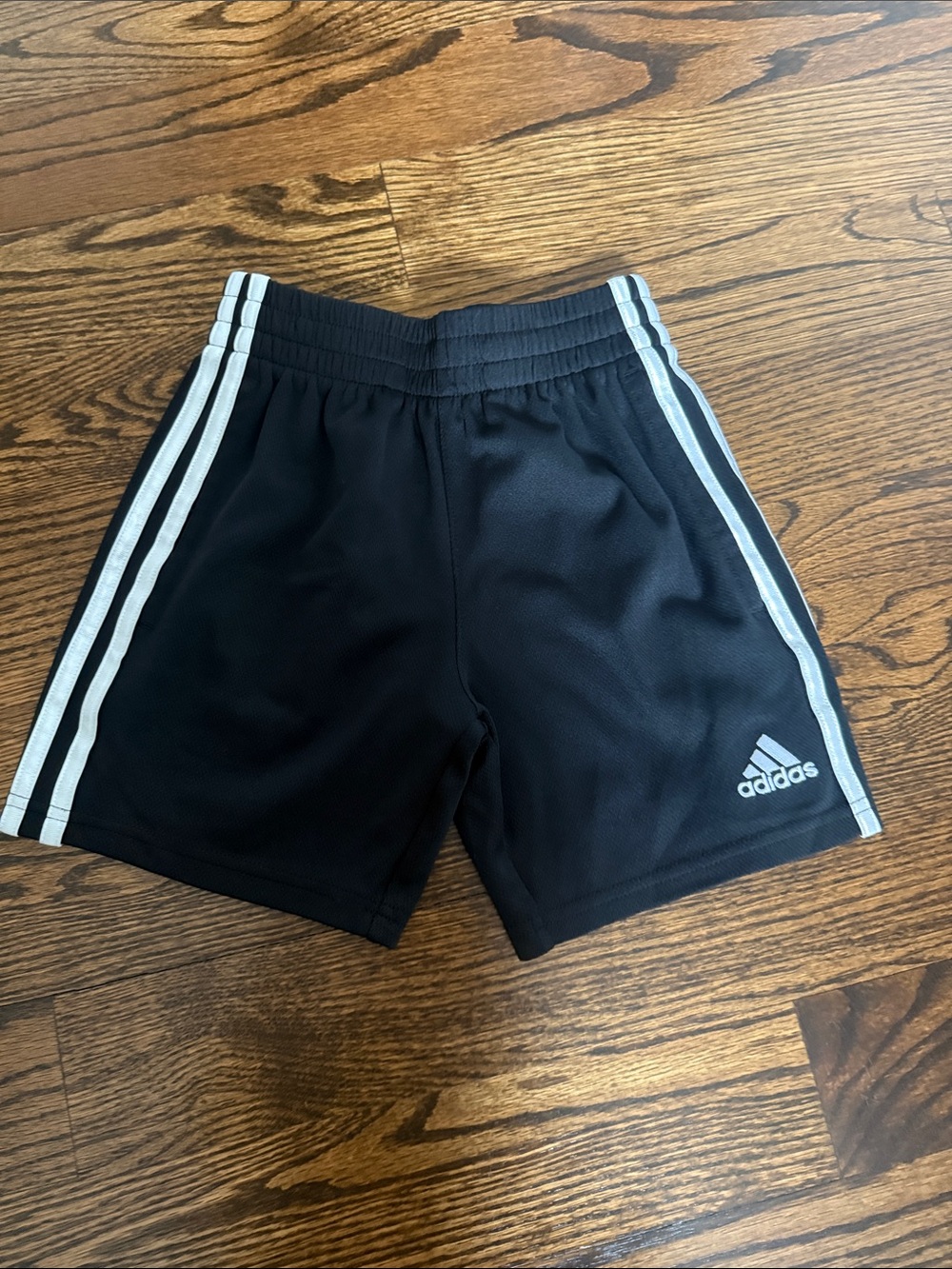 Adidas Kids Black Athletic Shorts with White Stripes Youth 7